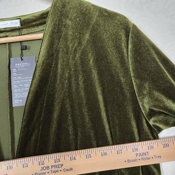 R Vivimos Velvet Cardigan Duster M Green Open Front Ruffle Witchy Holiday Boho - Picture 13 of 16
